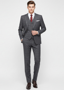 Men's 3-Piece Slim Fit Windowpane Plaid Gray Suit