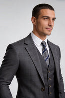 Men's 3-Piece Slim Fit Windowpane Plaid Gray Suit