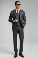 Men's 3-Piece Slim Fit Windowpane Plaid Gray Suit