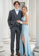 Traje gris de 3 piezas con diseño de cuadros escoceses y corte entallado para hombre