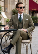 Men's 3-piece Barge Collar Olive Green Suit
