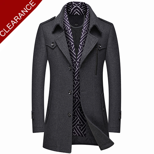Men's Slim Fit Woolen Coat with Free Detachable Wool Scarf 6 Color Only Jacket