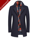 Men's Slim Fit Woolen Coat with Detachable Wool Scarf Navy Blue Only Jacket