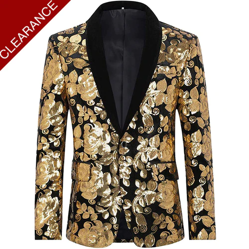 Men's Luxury Velvet Gold Embroidered Tuxedo Gold Black Only Jacket