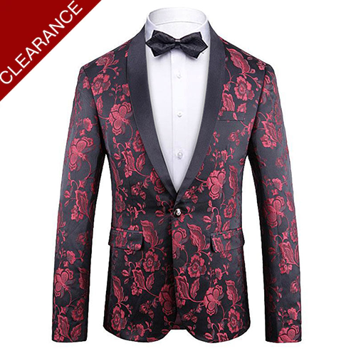 Men's Slim Fit Luxury Jacquard Dinner Jacket Red