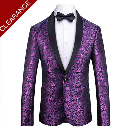 Men's Slim Fit Luxury Jacquard Dinner Jacket Purple  Only Jacket