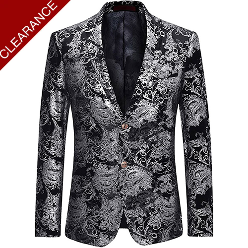 Men's Metallic Floral Print Tuxedo Silver Only Jacket