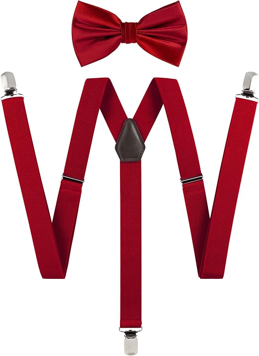 Men's Classic Burgundy Bow Tie & Suspenders Set