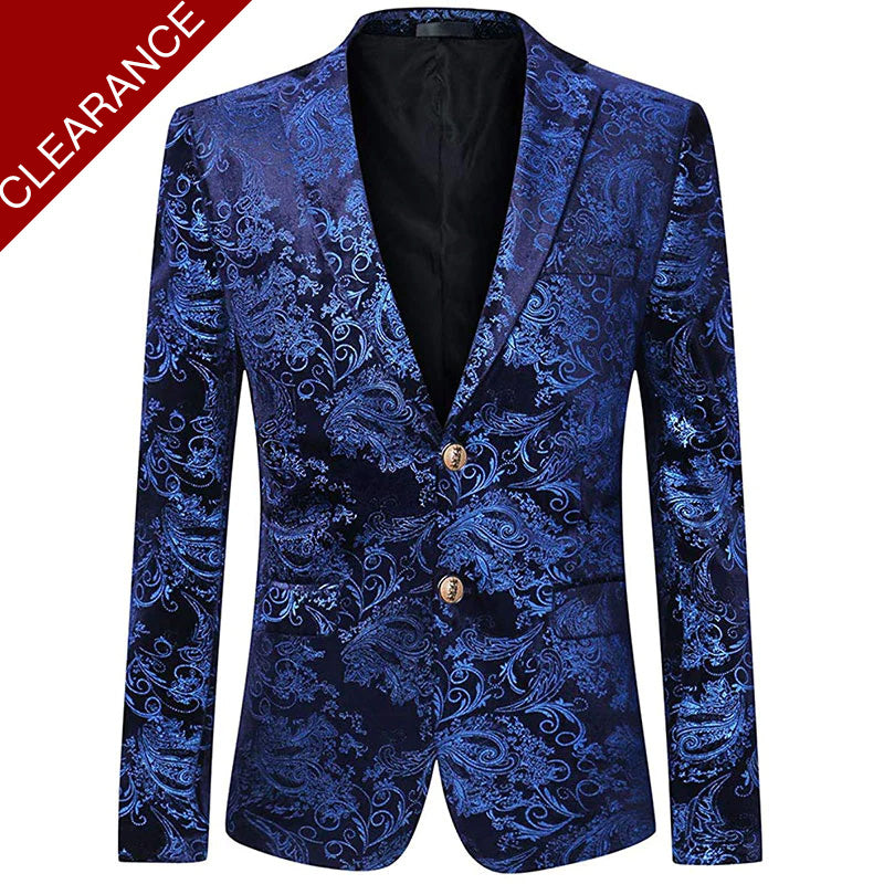 Men's Metallic Floral Print Tuxedo Navy Only Jacket