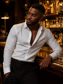 Men's Crystal Rhinestone White Dress Shirt – Slim Fit, Long Sleeve