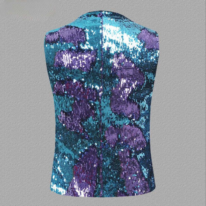 Men's Unique Gradient Sequin Purple And Navy Vest