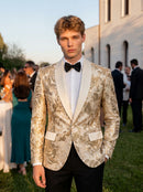 Men's Exquisite Shawl Lapel Floral Sequin Champagne Tuxedo Jacket