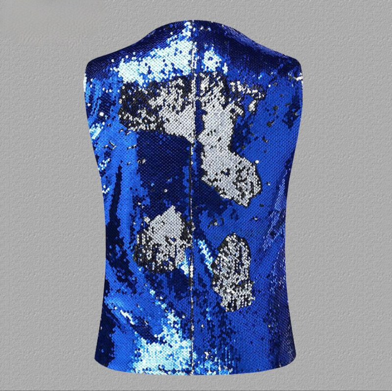 Men's Unique Gradient Sequin Navy And Silver Vest