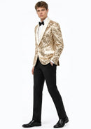 Men's Exquisite Shawl Lapel Floral Sequin Champagne Tuxedo Jacket