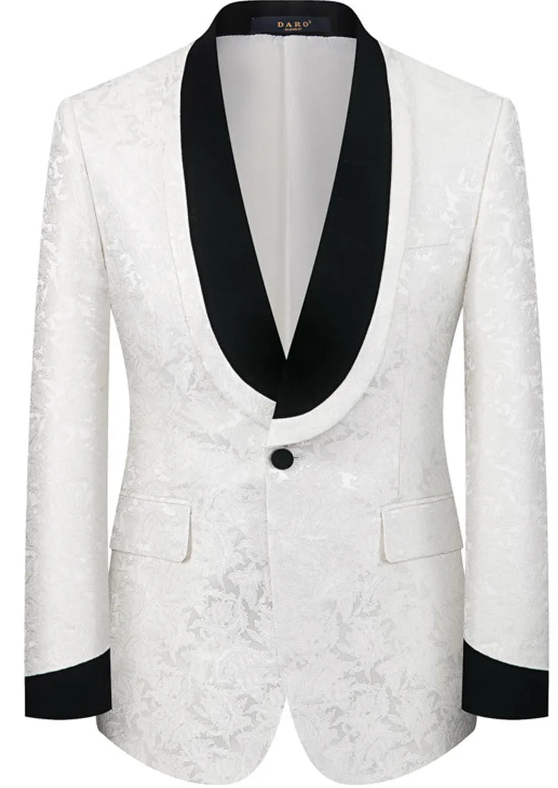 Men's 3-Piece Stacked Shawl Collar Jacquard White Tuxedo