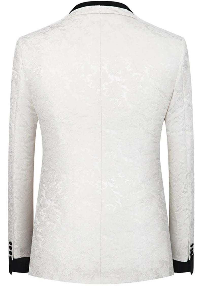 Men's 3-Piece Stacked Shawl Collar Jacquard White Tuxedo