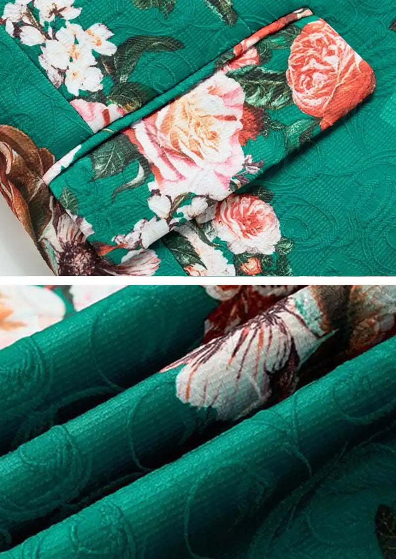 Men's Multicolor Floral Jacquard Tuxedo Jacket in Green with Notched Lapel