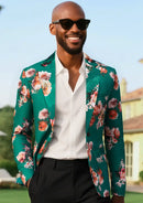 Multicolor Floral Jacquard Green Tuxedo Jacket