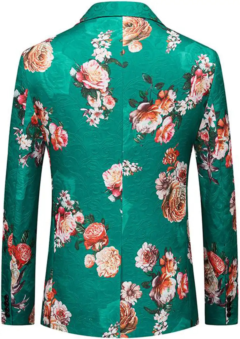 Men's Multicolor Floral Jacquard Tuxedo Jacket in Green with Notched Lapel