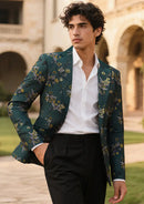 green jacquard tuxedo with embroidery