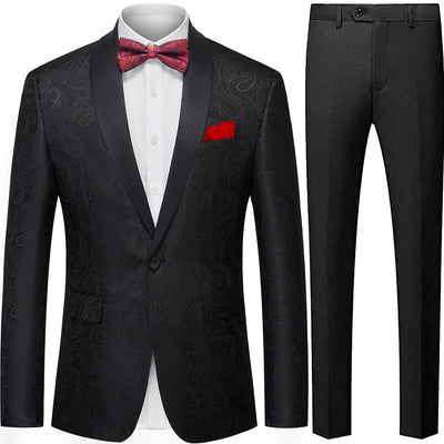 Men's Classic Paisley Shawl Collar Black Tuxedo Jacket
