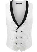 Leaf Jacquard White Tuxedo Vest