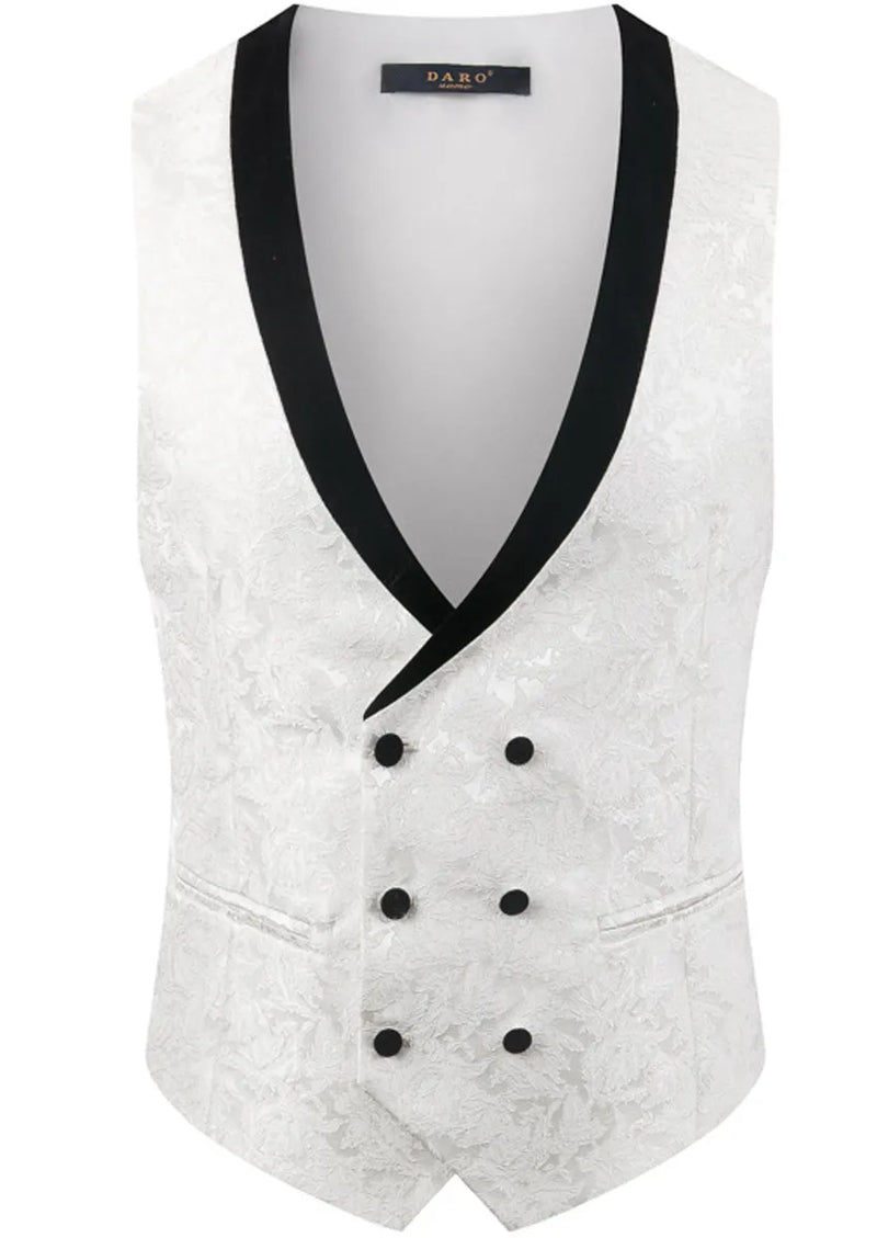 Men's 3-Piece Stacked Shawl Collar Jacquard White Tuxedo