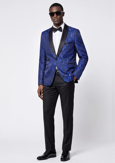 Men's 2-Piece Jacquard Embroidery Paisley Navy Blue Suit