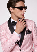 Blush Pink Floral Jacquard Tuxedo with Black Lapel (2-Piece)