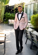 Blush Pink Floral Jacquard Tuxedo with Black Lapel (2-Piece)