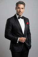 Men's 2-Piece Jacquard Embroidery Paisley Black Suit