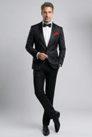Men's 2-Piece Jacquard Embroidery Paisley Black Suit