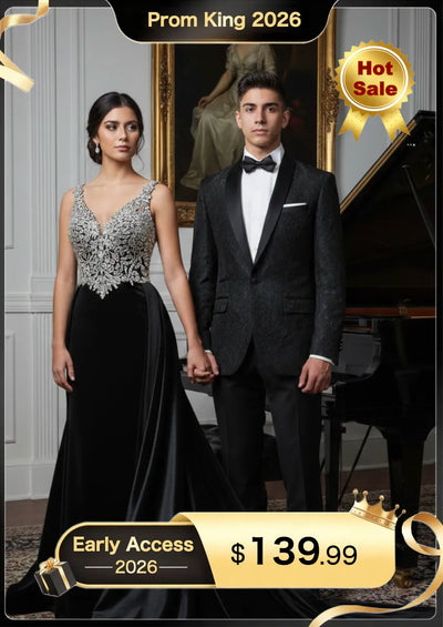 Men's 2-Piece Jacquard Embroidery Paisley Black Tuxedo