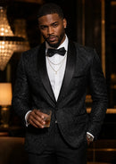 Men's 2-Piece Jacquard Embroidery Paisley Black Suit