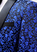 Men's 2-Piece Jacquard Embroidery Paisley Navy Blue Suit
