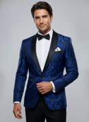 Men's 2-Piece Jacquard Embroidery Paisley Navy Blue Suit