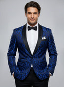 Men's 2-Piece Jacquard Embroidery Paisley Navy Blue Suit