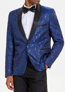 Men's 2-Piece Jacquard Embroidery Paisley Navy Blue Suit
