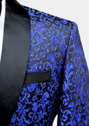 Men's 2-Piece Jacquard Embroidery Paisley Navy Blue Suit
