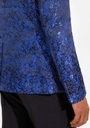 Men's 2-Piece Jacquard Embroidery Paisley Navy Blue Suit