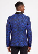 Men's 2-Piece Jacquard Embroidery Paisley Navy Blue Suit