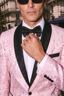 Blush Pink Floral Jacquard Tuxedo with Black Lapel (2-Piece)