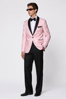 Blush Pink Floral Jacquard Tuxedo with Black Lapel (2-Piece)