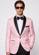 Blush Pink Floral Jacquard Tuxedo with Black Lapel (2-Piece)