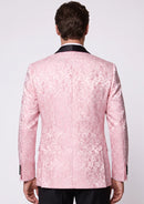 Blush Pink Floral Jacquard Tuxedo with Black Lapel (2-Piece)