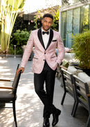 Blush Pink Floral Jacquard Tuxedo with Black Lapel (2-Piece)