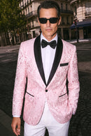 Blush Pink Floral Jacquard Tuxedo with Black Lapel (2-Piece)