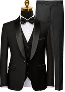 Men's 3-Piece Classic Groom Dresses Elegant Black Suit