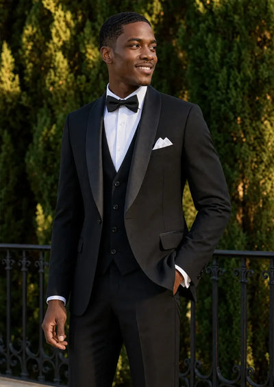 Men's 3-Piece Classic Groom Dresses Elegant Black Groomsmen Suit