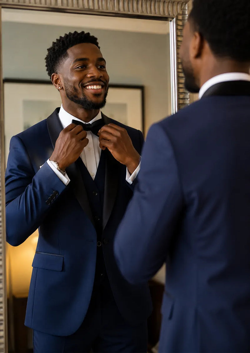 Men's 3-Piece Classic Groom Dresses Navy Blue Groomsmen Suit